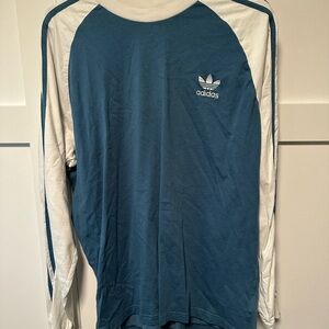 Adidas Men's Long Sleeve Blue and White Tee